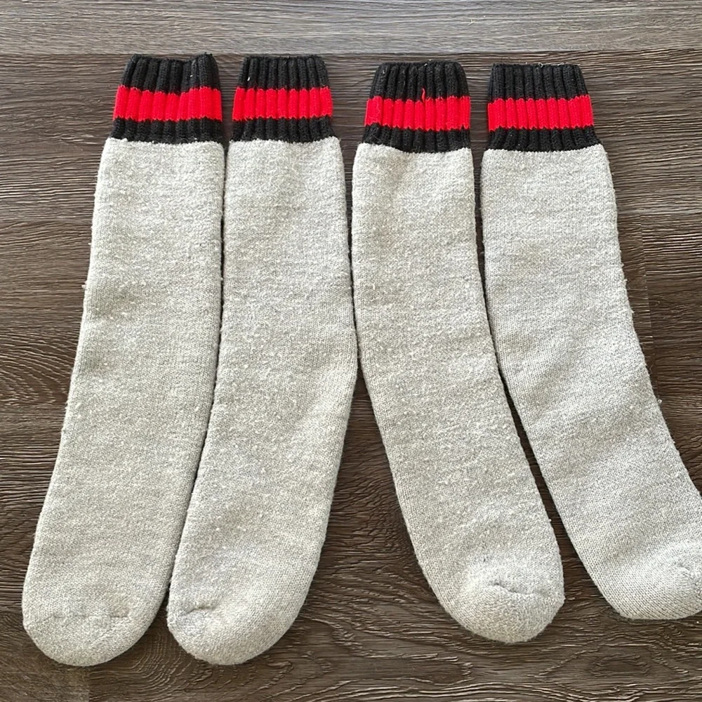 Youth Winter Socks Two Pairs Gray with Black & Red Stripe